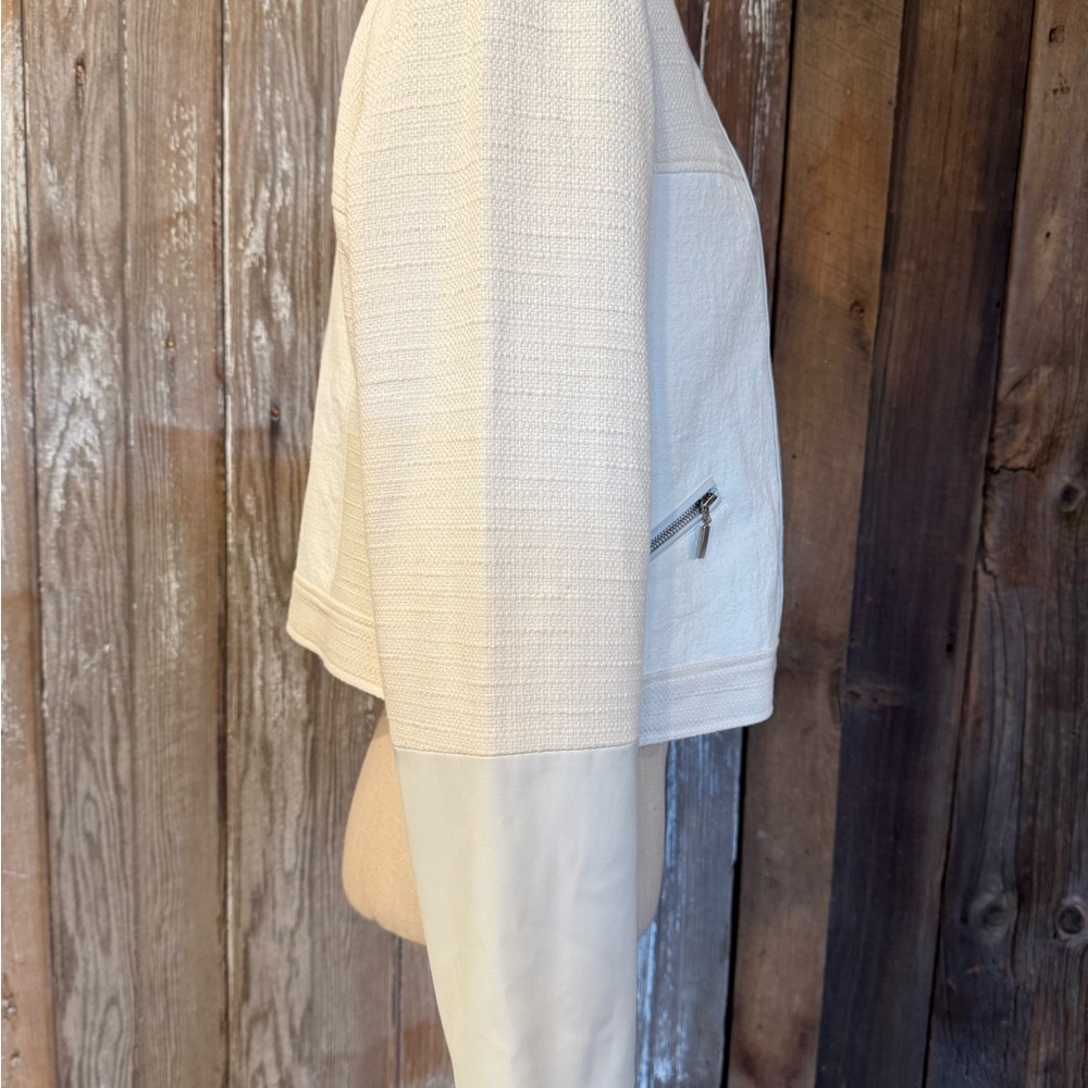 NWT CHICO’S Moto Jacket Size 2 (US 12) MSRP $149 Winter Wheat Cream with Pockets - Picture 8 of 16